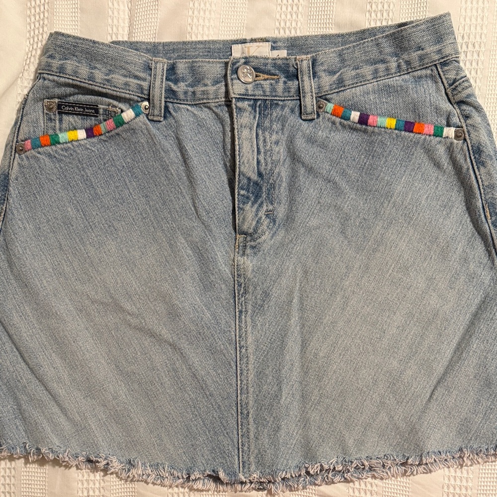 Calvin Klein Light Blue Mini Skirt with Colorful pockets